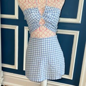 Cotton Candy LA Blue White Gingham 2-Piece Crop Top Skort - Size S